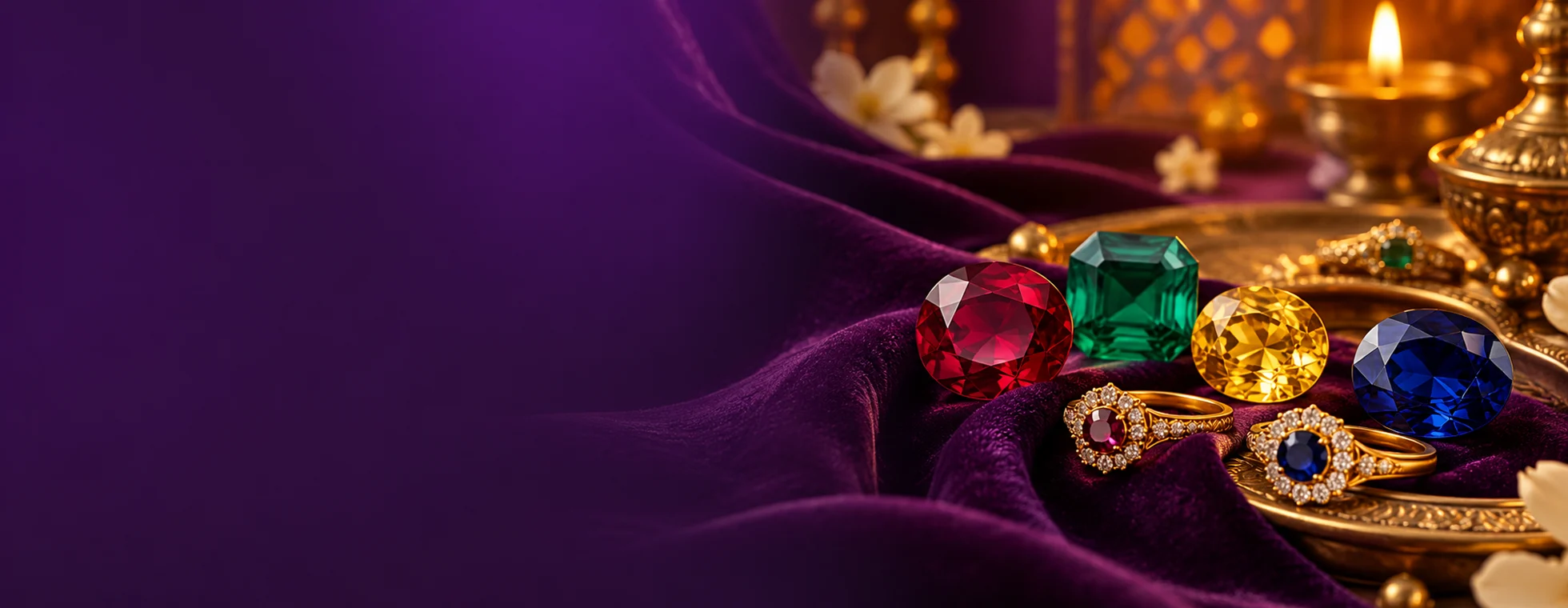 Gemstones on purple velvet