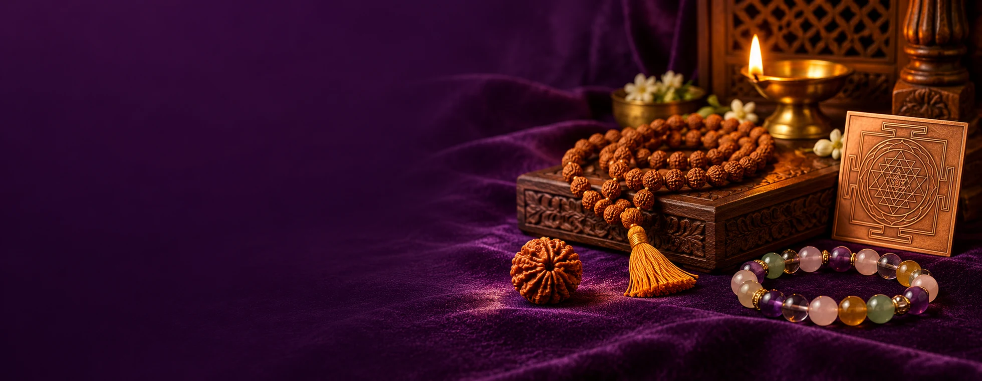 Sacred kalash, flowers and diya for Chadhava